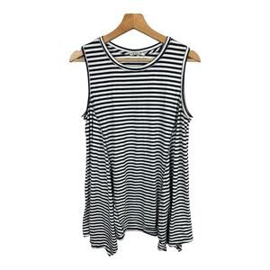 Chloe K Womens size Medium Tunic A Lined Striped Flowy Hem Blue White Tank Top